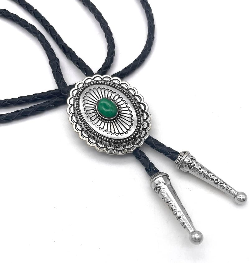 YOQUCOL Vintage American Western Cowboy Indian Art Stone Genunie Leather Bolo Tie For Men Women - Image 4